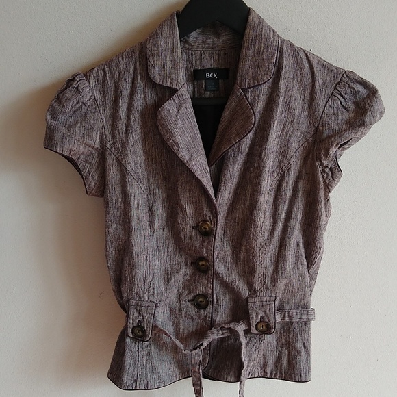 BCX Linen Short Sleeve Two Button Collared Jacket Blazer Feminine Sz M - Picture 1 of 10